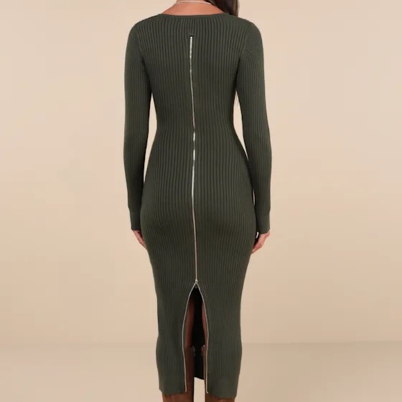 Lulus Everyday Beauty Green Long Sleeve Ribbed Knit Sweater Dress - Size XS - Picture 2 of 4